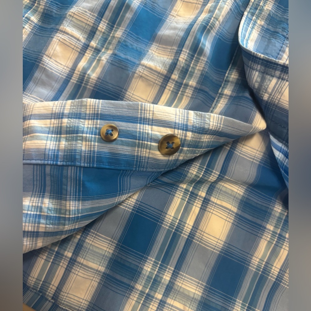 LL Bean Mens Large Shirt Blue Plaid Fast Dry Vented Button Up Fishing Hiking - Picture 16 of 16